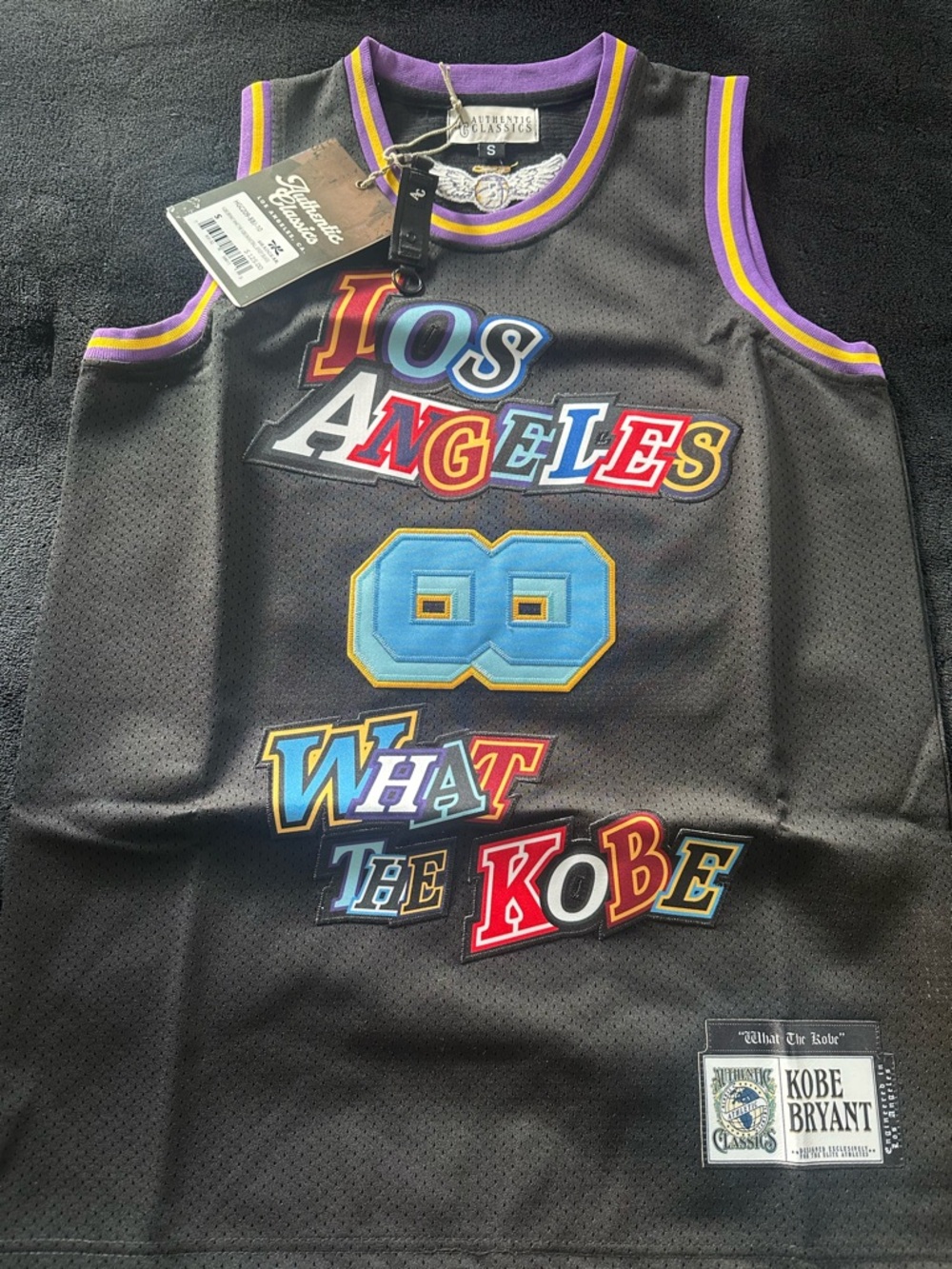 Kobe Bryant Los Angeles Graphic Jersey - Black with Purple & Gold Adult Small